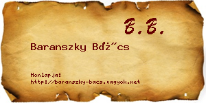 Baranszky Bács névjegykártya